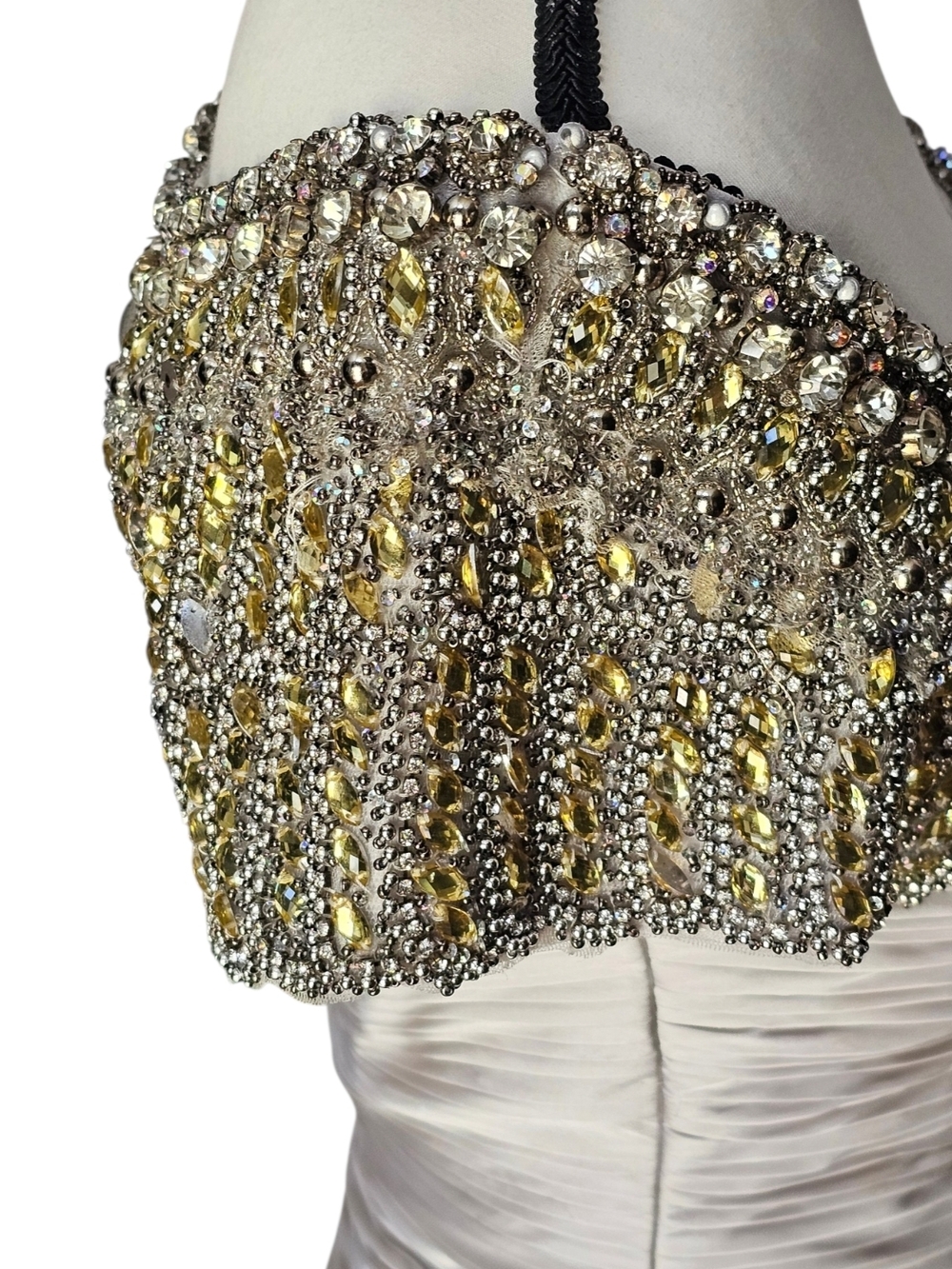 Terani Couture Champagne Midi Dress with Silver Embellished Neckline - Picture 7 of 11